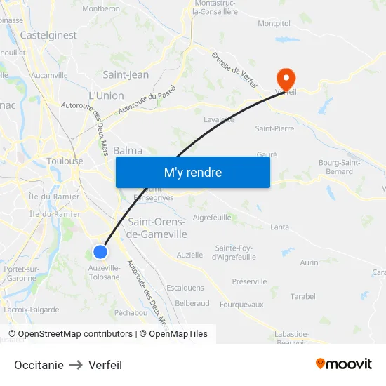 Occitanie to Verfeil map
