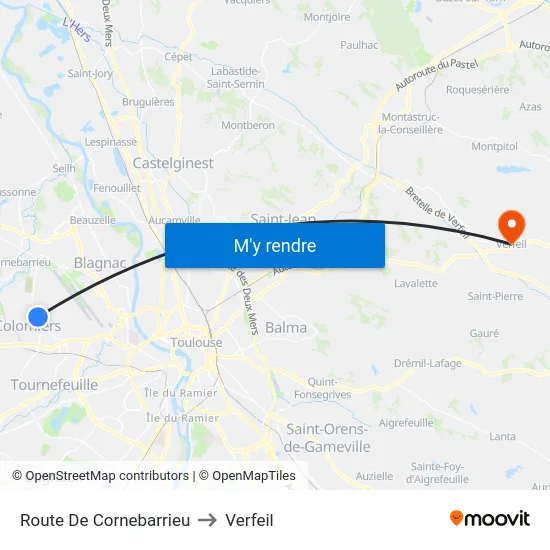 Route De Cornebarrieu to Verfeil map