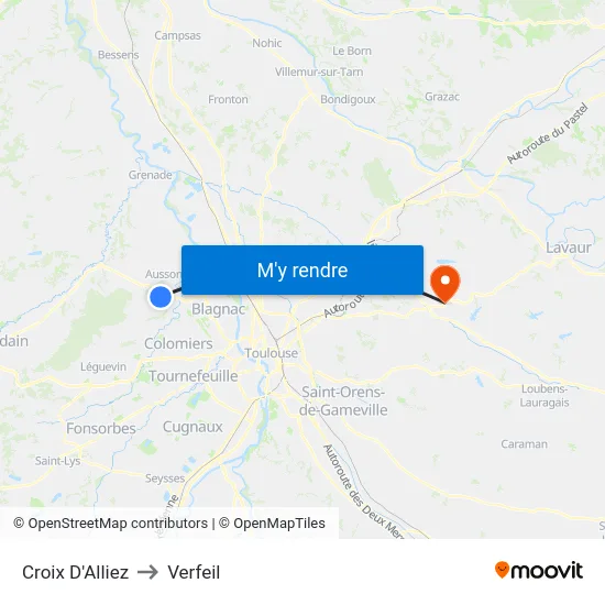 Croix D'Alliez to Verfeil map