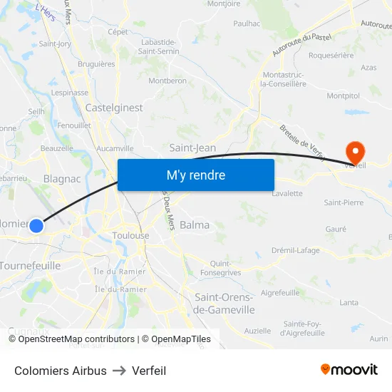 Colomiers Airbus to Verfeil map