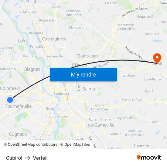 Cabirol to Verfeil map
