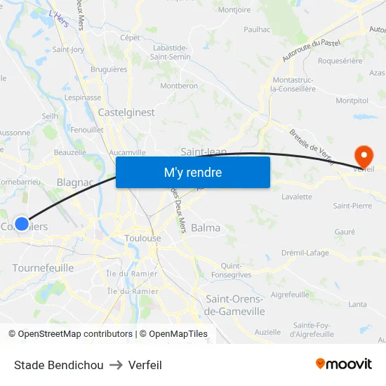 Stade Bendichou to Verfeil map