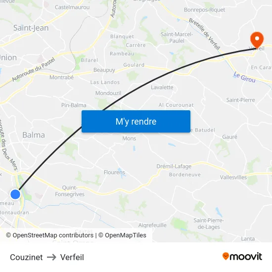 Couzinet to Verfeil map
