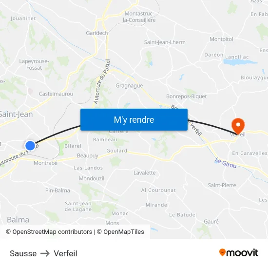 Sausse to Verfeil map