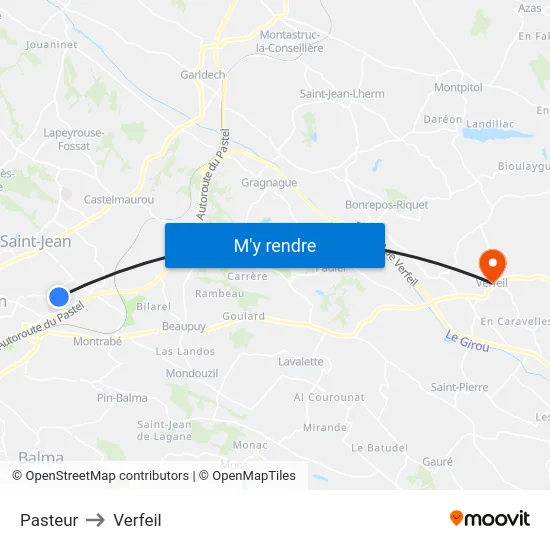 Pasteur to Verfeil map