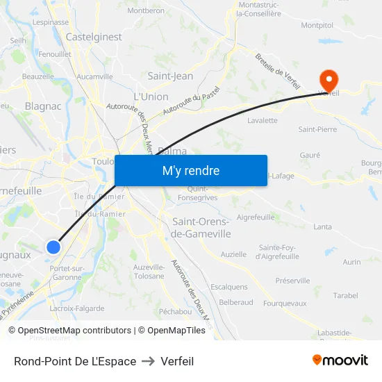 Rond-Point De L'Espace to Verfeil map