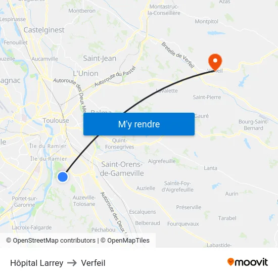Hôpital Larrey to Verfeil map