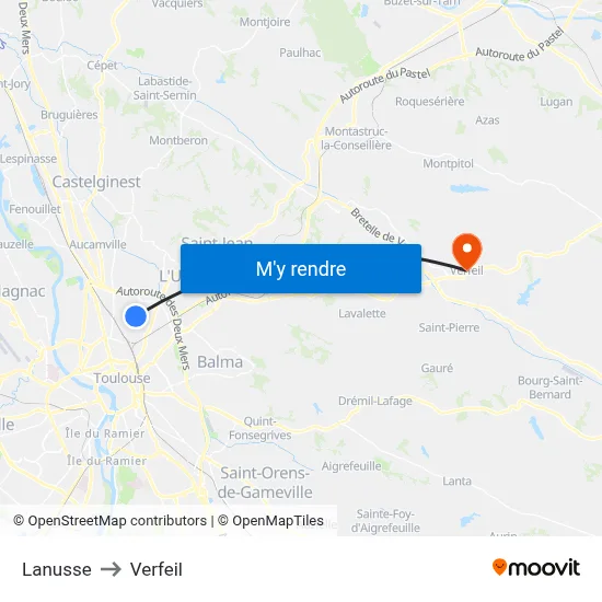 Lanusse to Verfeil map