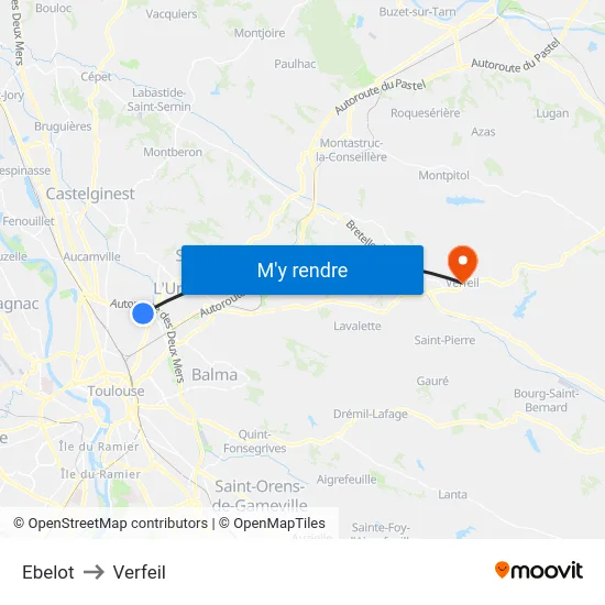 Ebelot to Verfeil map