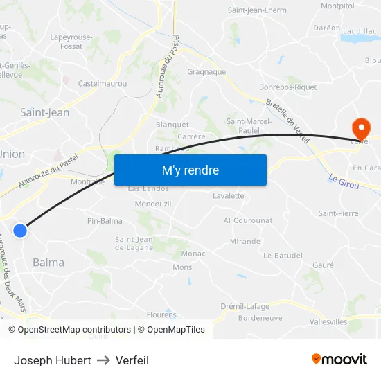 Joseph Hubert to Verfeil map