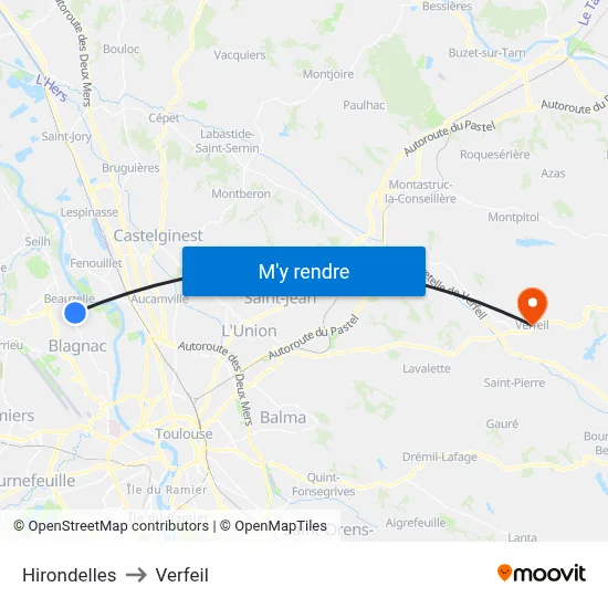 Hirondelles to Verfeil map