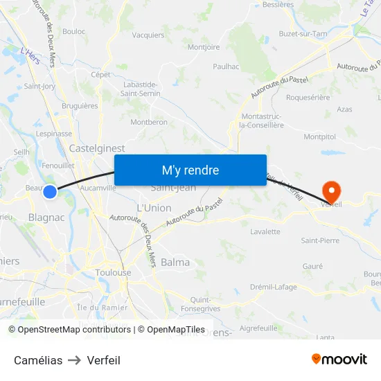 Camélias to Verfeil map