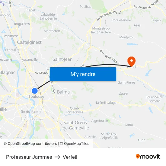 Professeur Jammes to Verfeil map