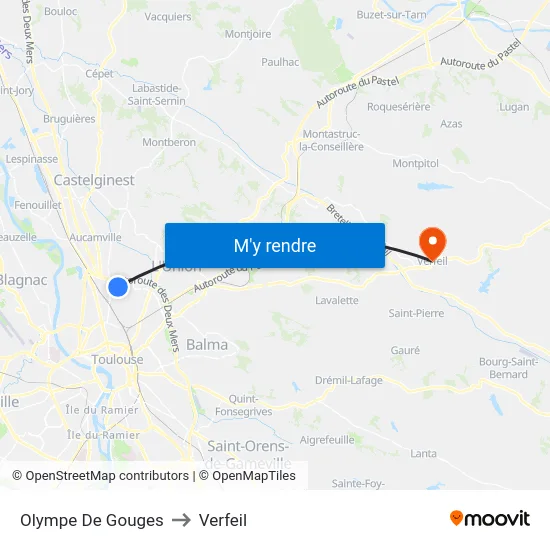 Olympe De Gouges to Verfeil map