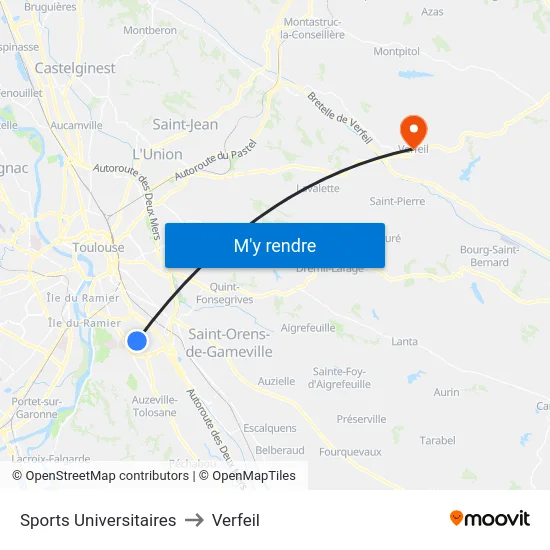Sports Universitaires to Verfeil map