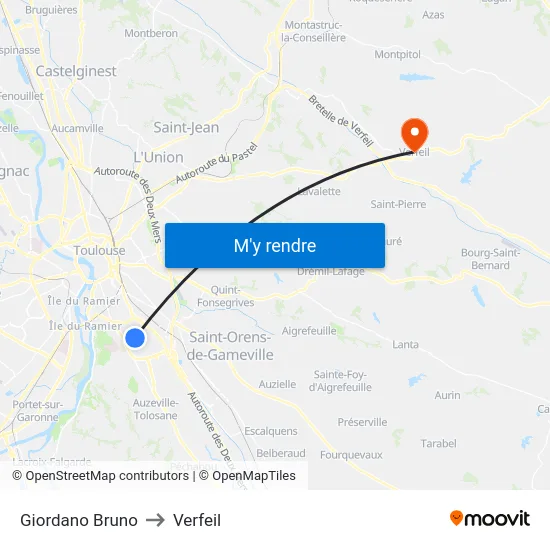 Giordano Bruno to Verfeil map