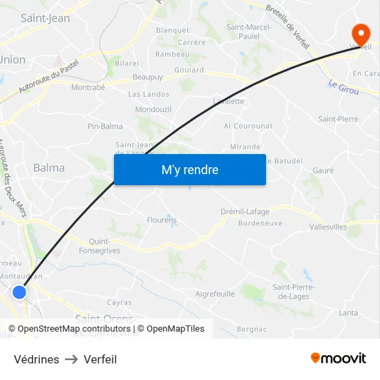 Védrines to Verfeil map