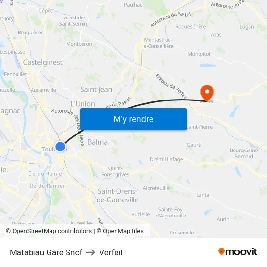 Matabiau Gare Sncf to Verfeil map