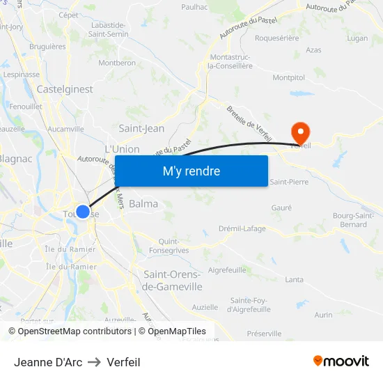 Jeanne D'Arc to Verfeil map