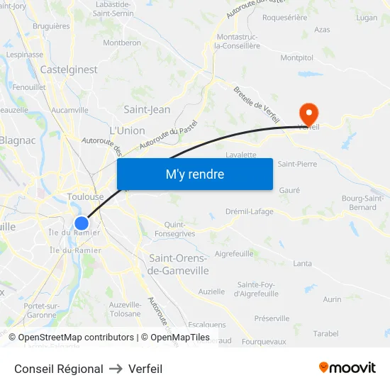 Conseil Régional to Verfeil map
