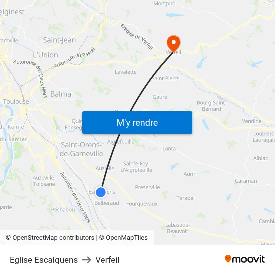 Eglise Escalquens to Verfeil map