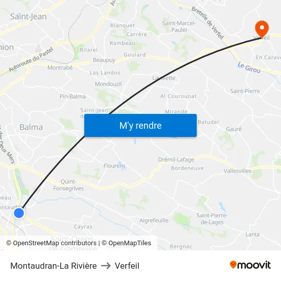Montaudran-La Rivière to Verfeil map
