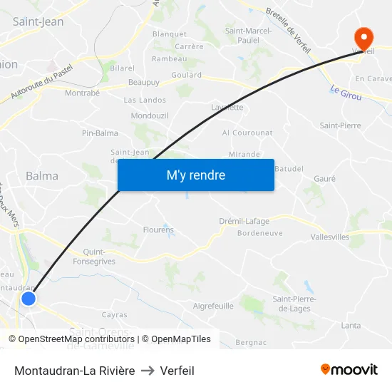 Montaudran-La Rivière to Verfeil map