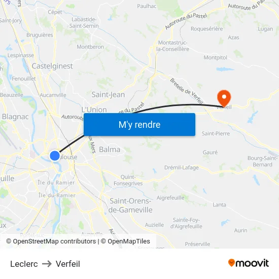 Leclerc to Verfeil map