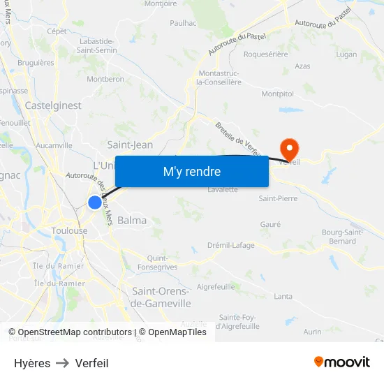 Hyères to Verfeil map