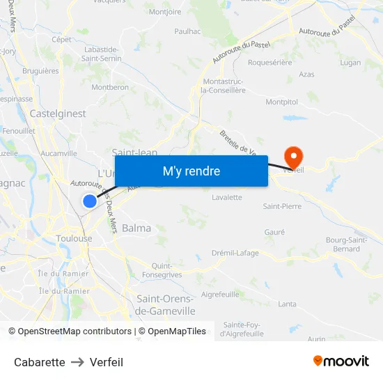 Cabarette to Verfeil map