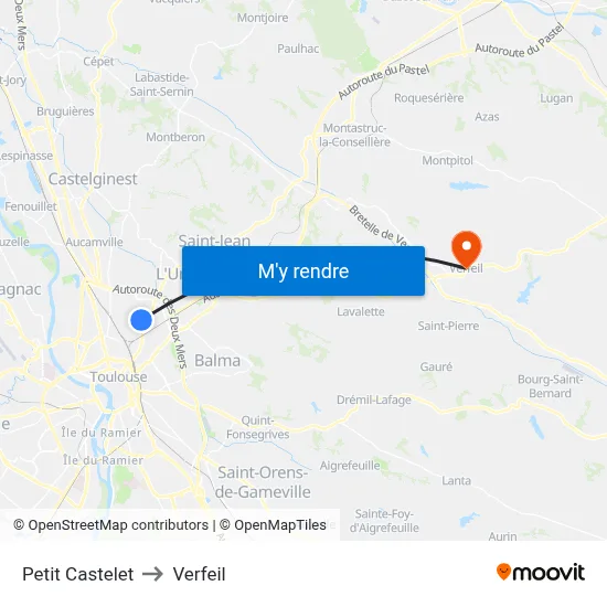 Petit Castelet to Verfeil map