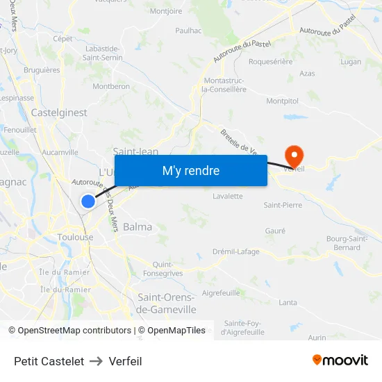 Petit Castelet to Verfeil map