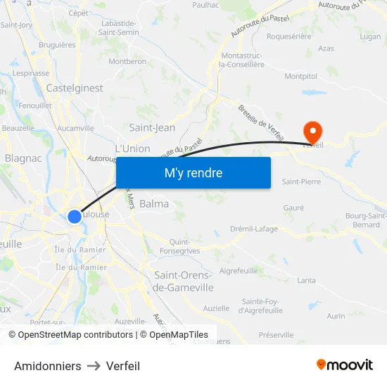 Amidonniers to Verfeil map