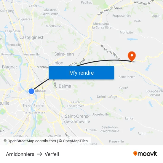 Amidonniers to Verfeil map
