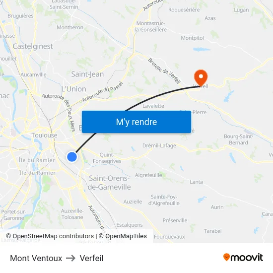 Mont Ventoux to Verfeil map