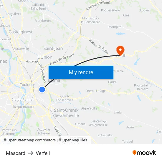 Mascard to Verfeil map