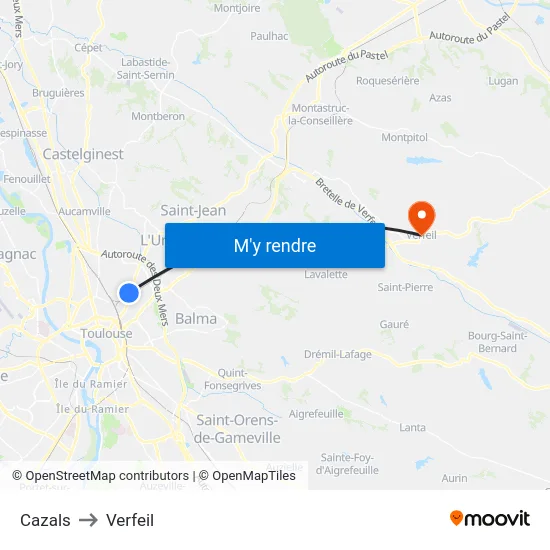 Cazals to Verfeil map