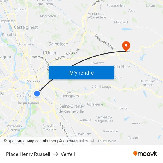 Place Henry Russell to Verfeil map