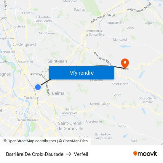 Barrière De Croix-Daurade to Verfeil map