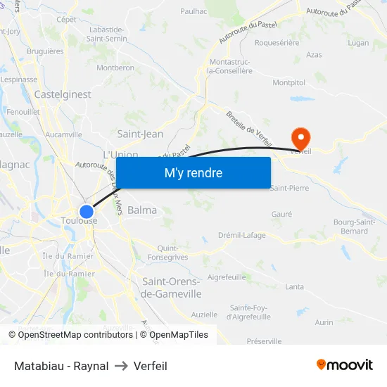 Matabiau - Raynal to Verfeil map