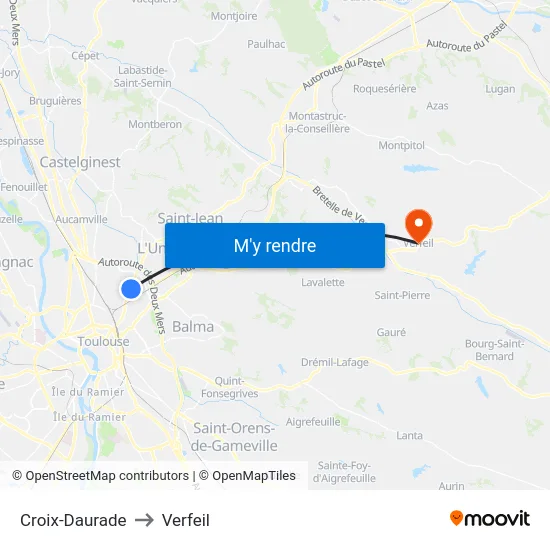 Croix-Daurade to Verfeil map