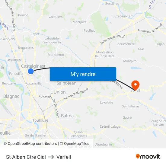 St-Alban Ctre Cial to Verfeil map