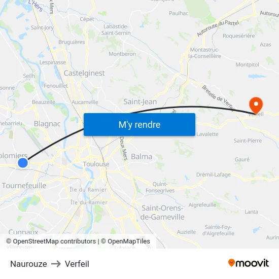 Naurouze to Verfeil map