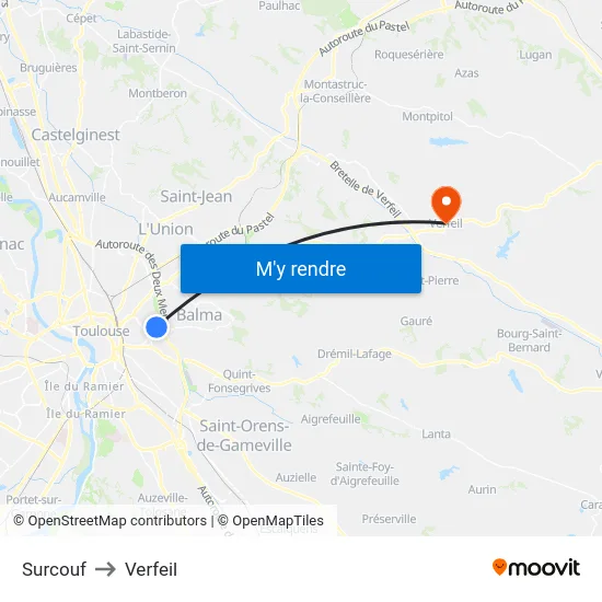 Surcouf to Verfeil map