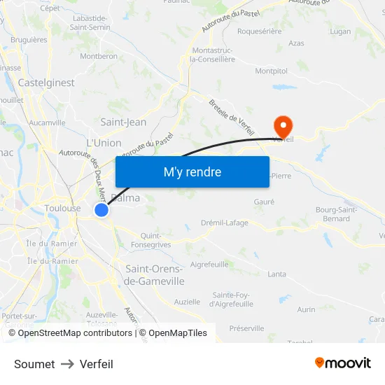 Soumet to Verfeil map