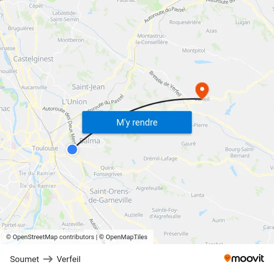 Soumet to Verfeil map
