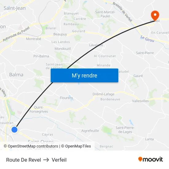 Route De Revel to Verfeil map