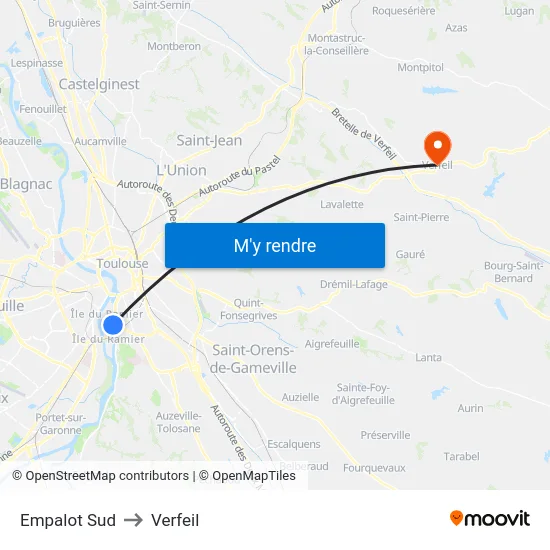 Empalot Sud to Verfeil map