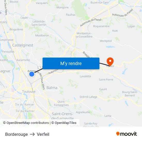 Borderouge to Verfeil map