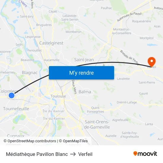 Médiathèque Pavillon Blanc to Verfeil map